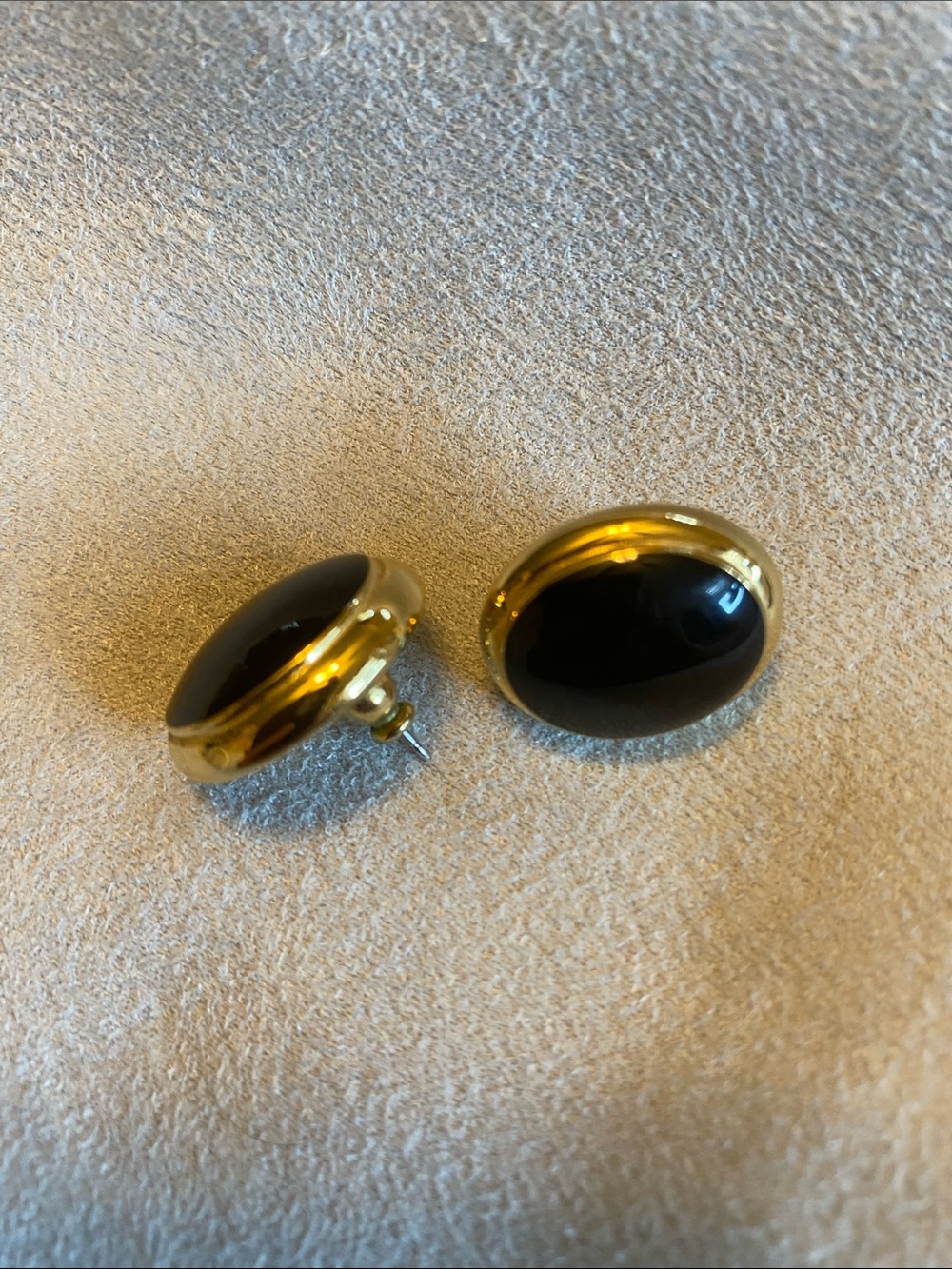 Napier Gold Frame Black Oval Stud Earrings